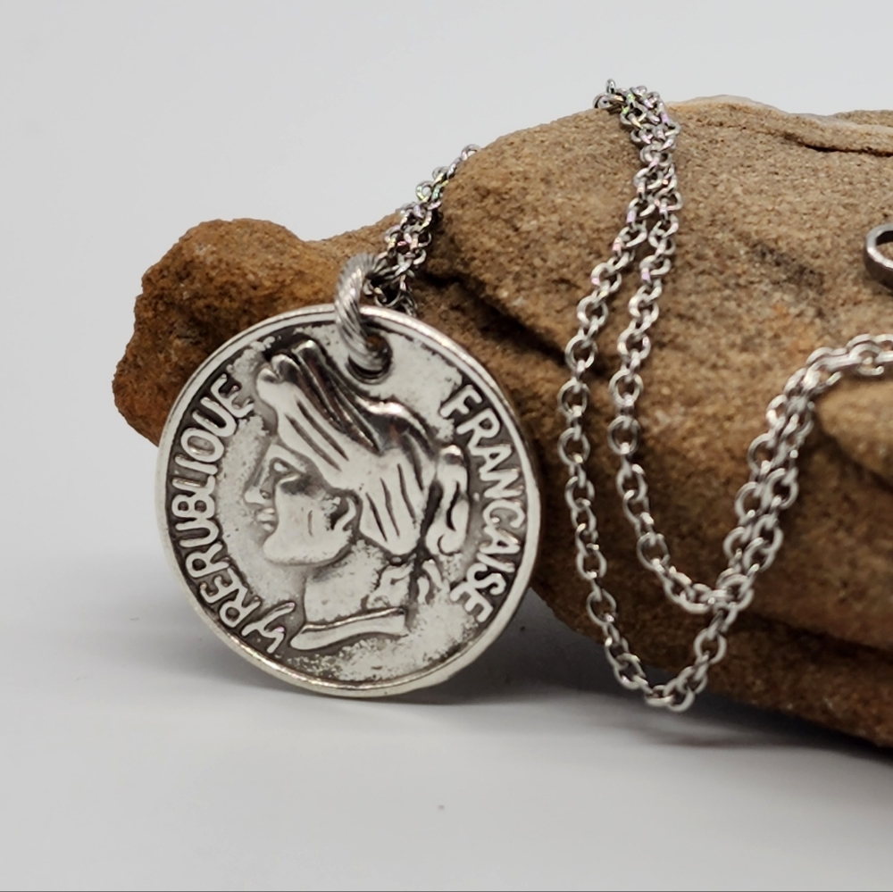 Silver Coin Pendant Necklace Hypoallergenic Chain  Minimalist Jewelry